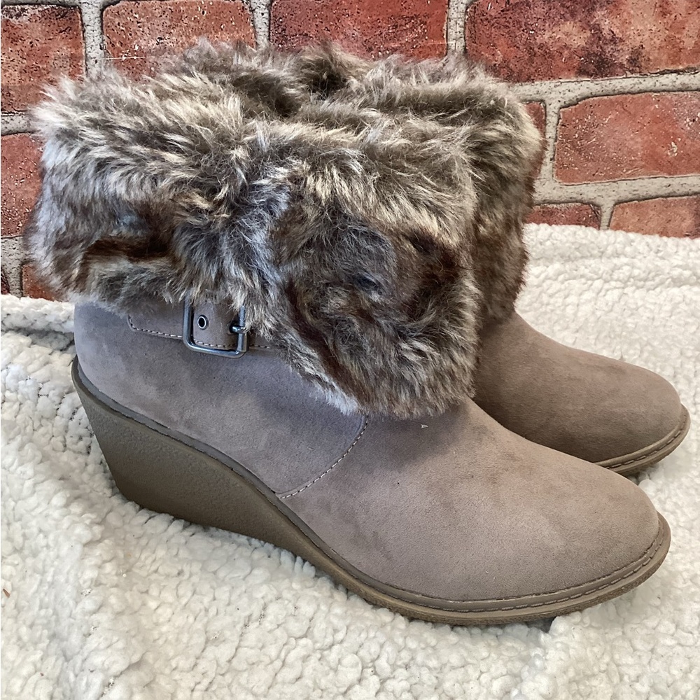 ANA Womens Taupe gray wedge Ankle boots size 10